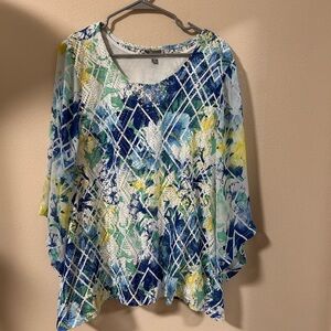 JM Collection Asymmetrical Blue multicolored Blouse with Relaxed Fit